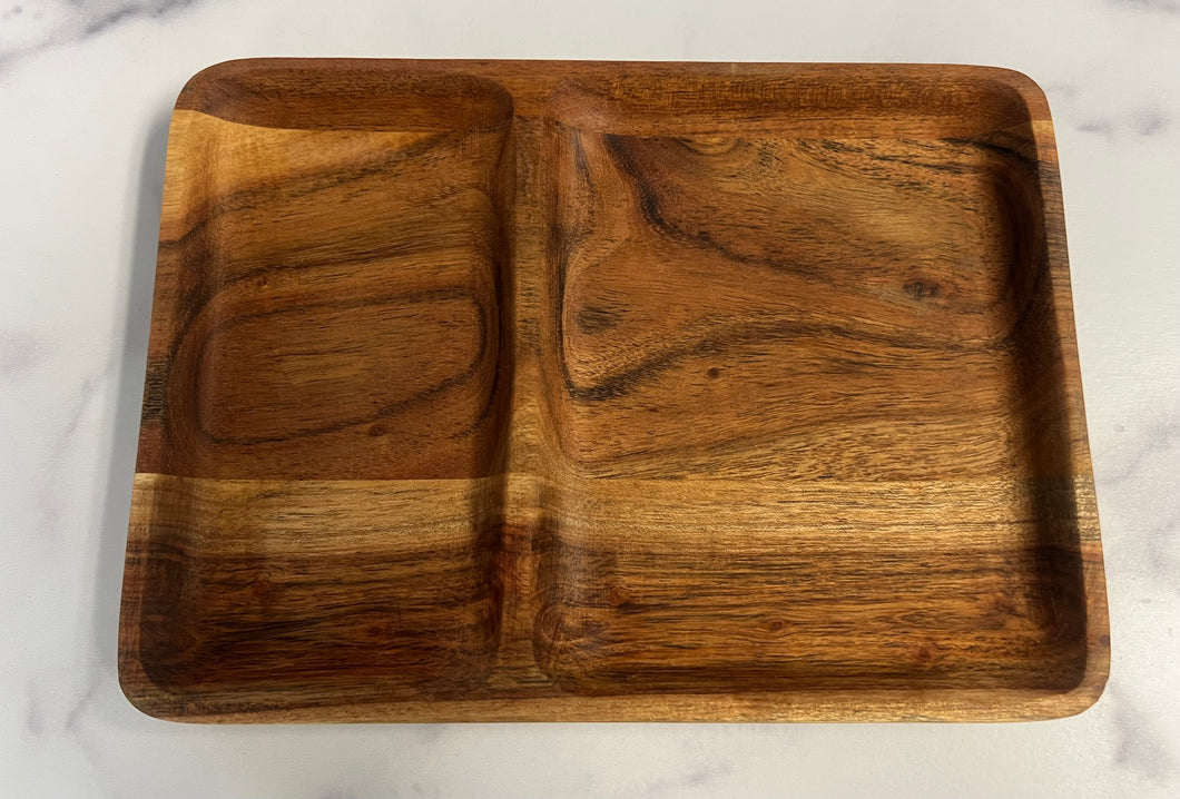 Large Acacia 2 Compartment Tray