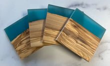Load image into Gallery viewer, Resin and Olive Wood Coasters (set of 4) (6 color choices)
